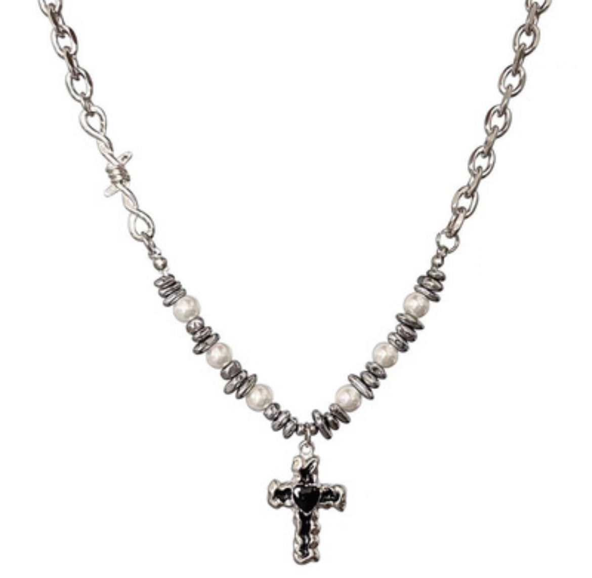 Cross Grunge Beads Necklace
