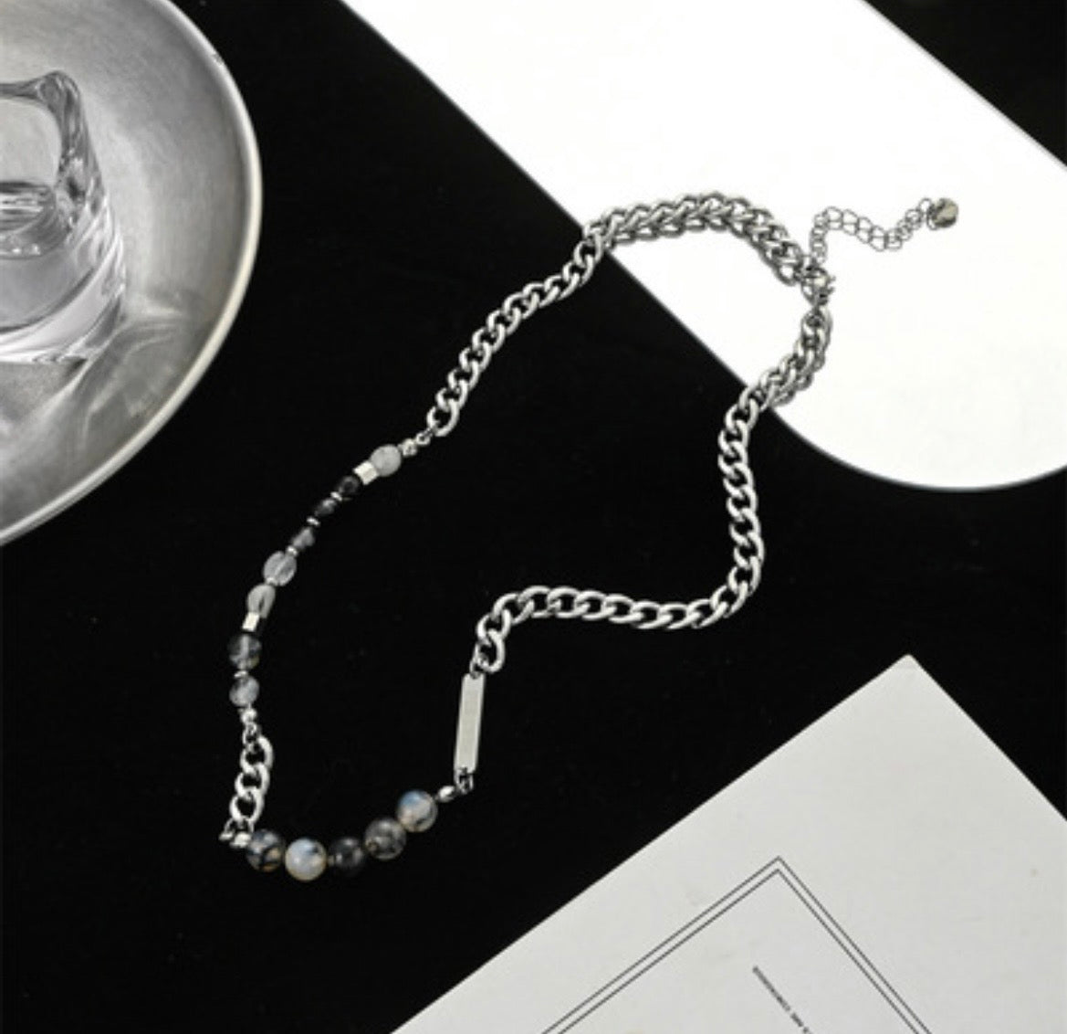 Marble Beads Plate Asymmetric Necklace