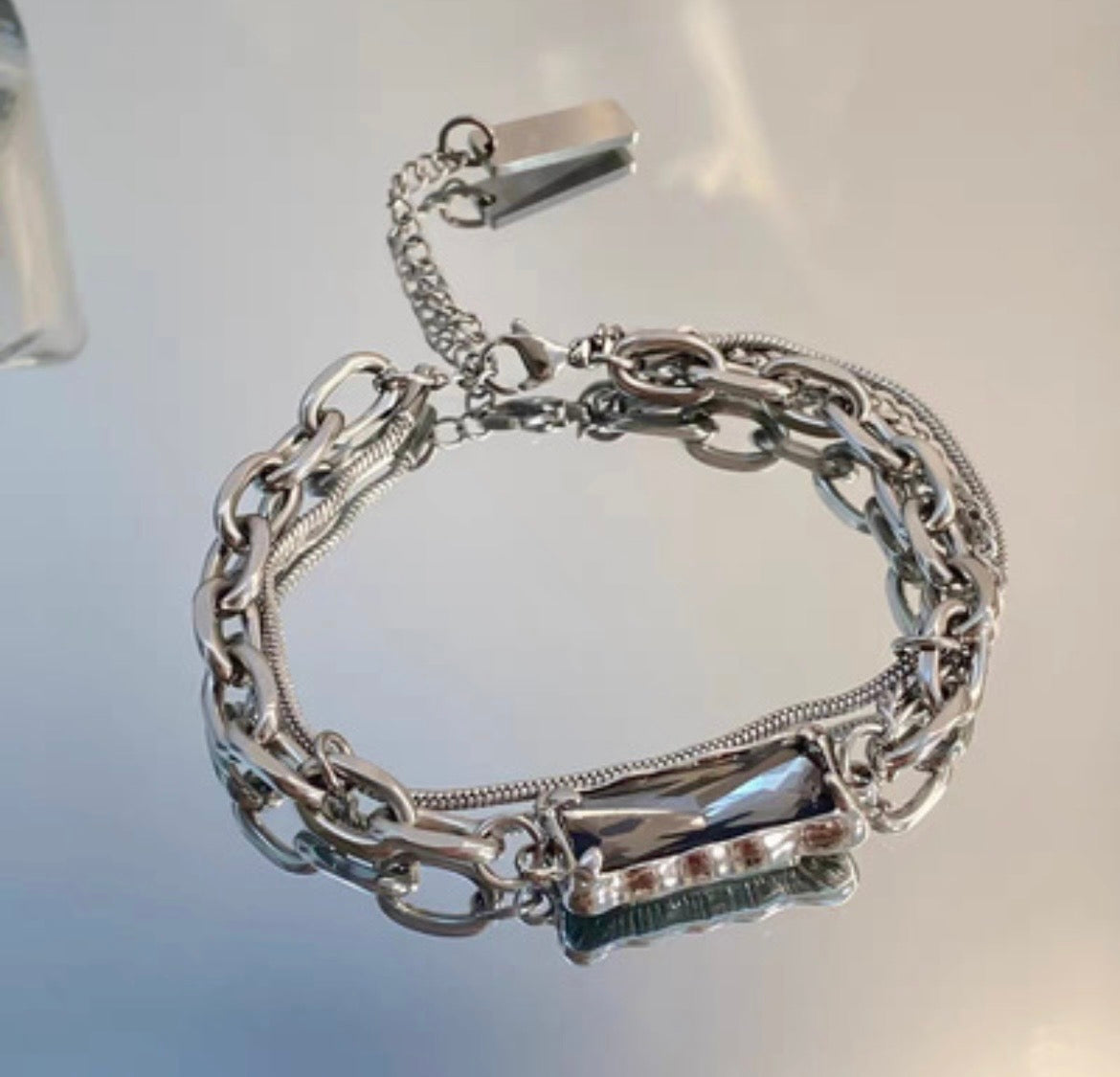 Square Stone Layered Chain Bracelet