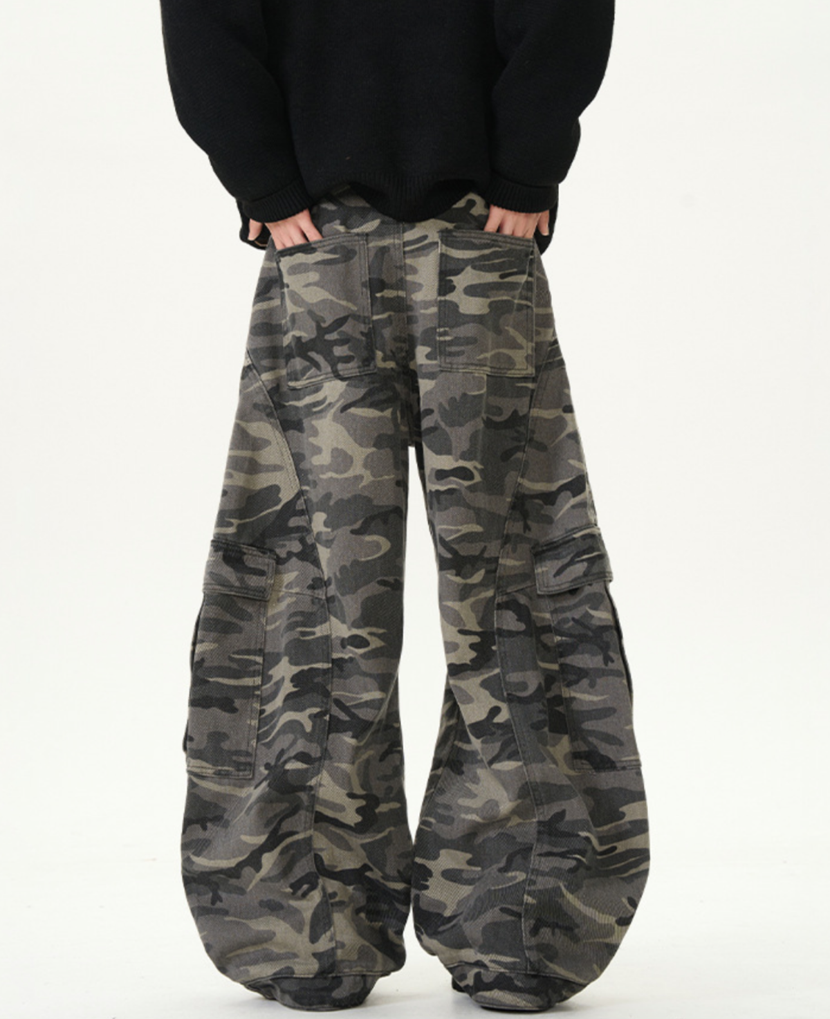 Camo Curved Wide Cargo Pants