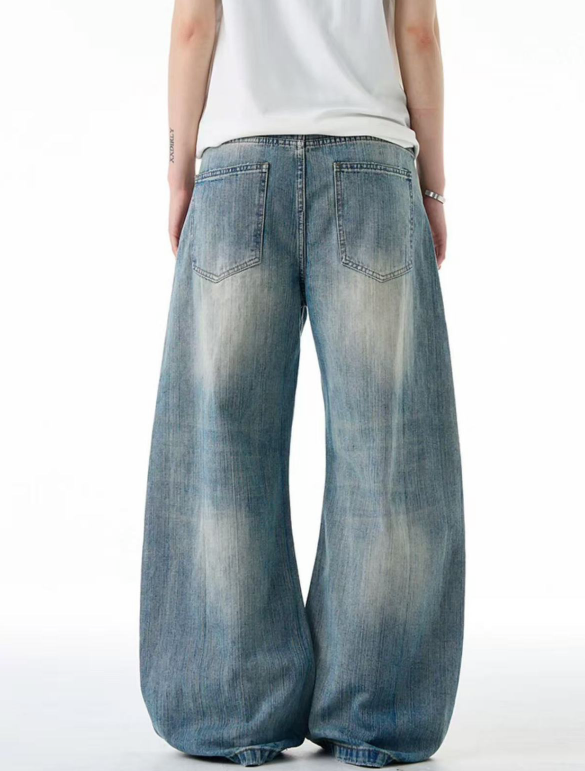 Vintage Wash Distressed Wide Denim Pants