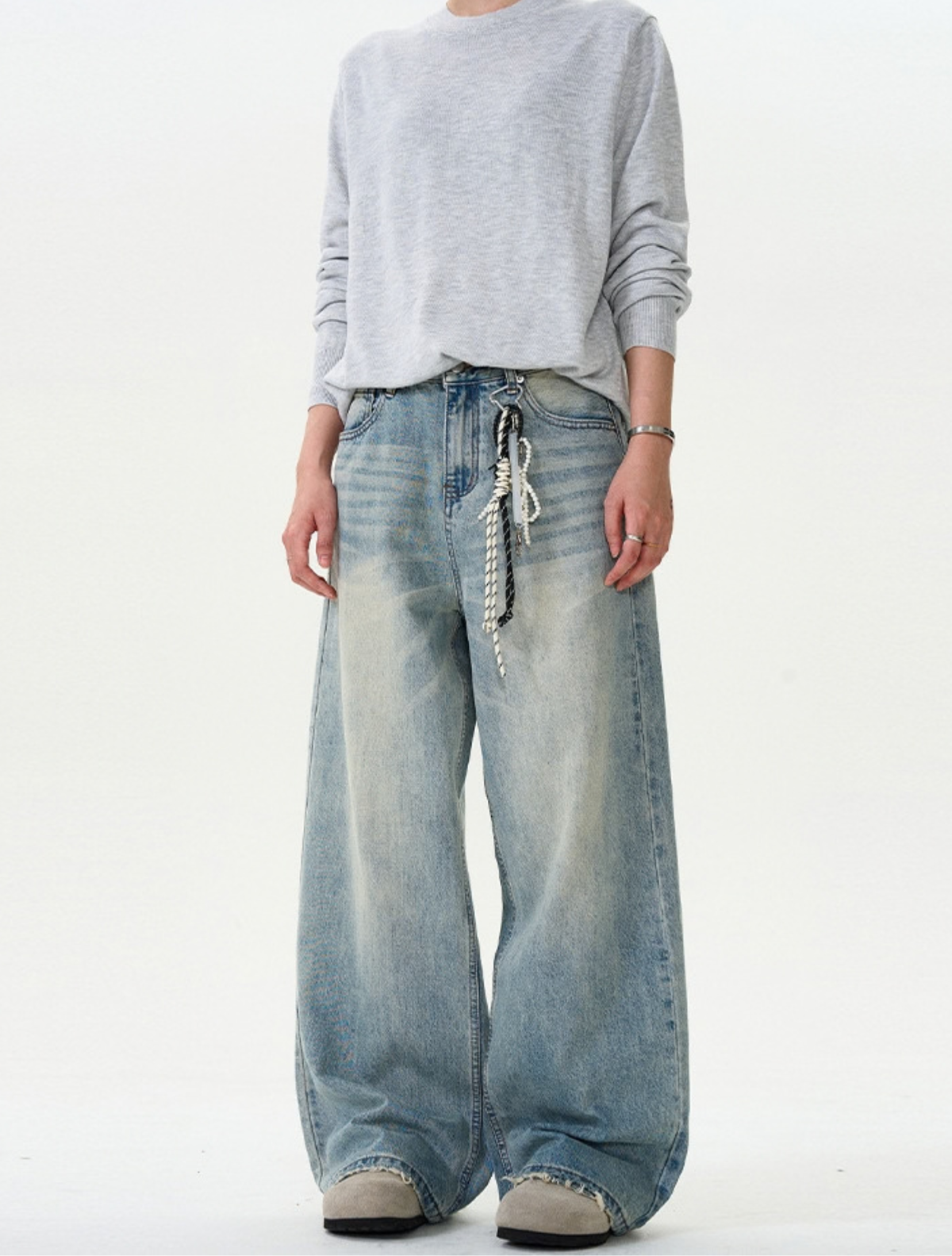 Vintage Wash Loose Wide Denim Pants