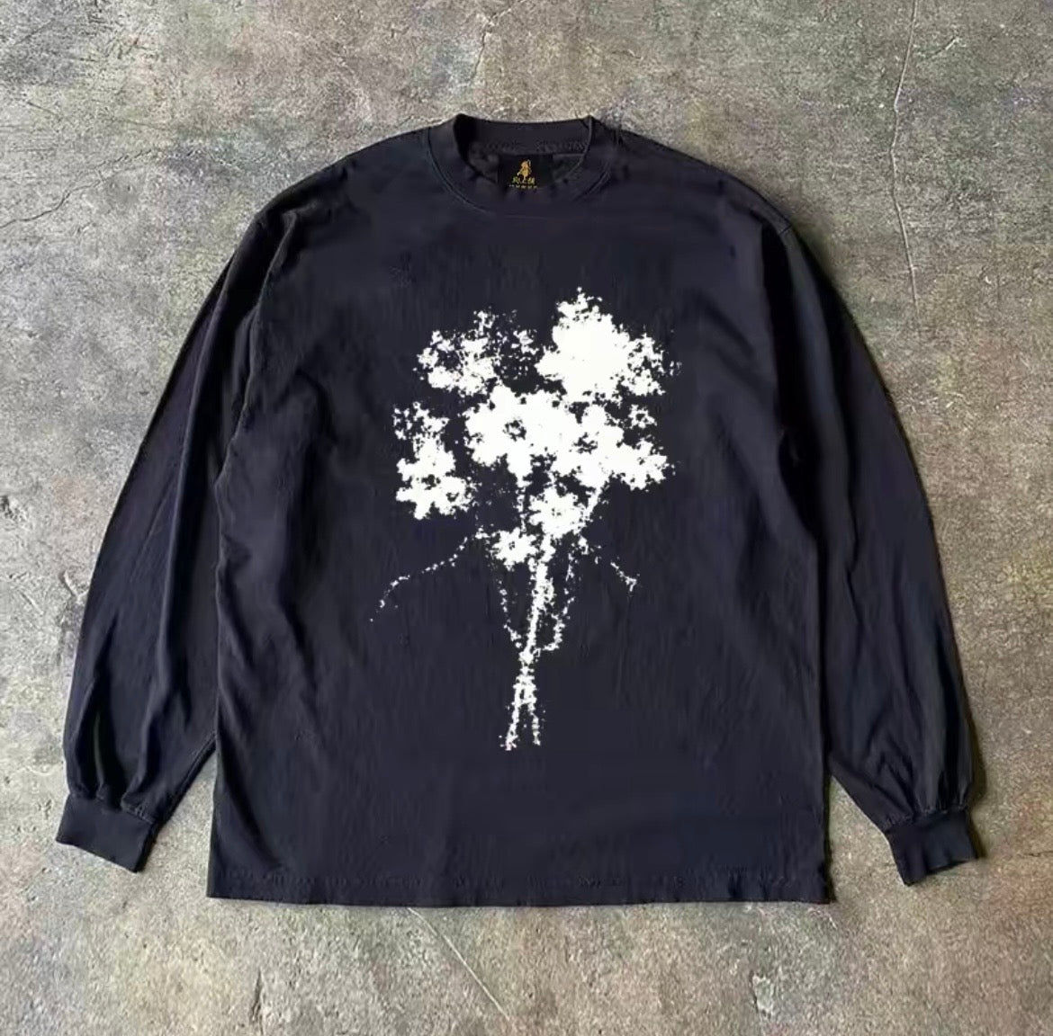 Monotone Flower Bouquet Graphic Long Sleeve T-Shirt