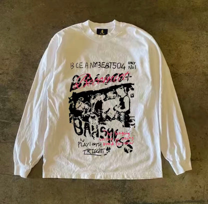 Band Photo Graffiti Print Long Sleeve T-Shirt