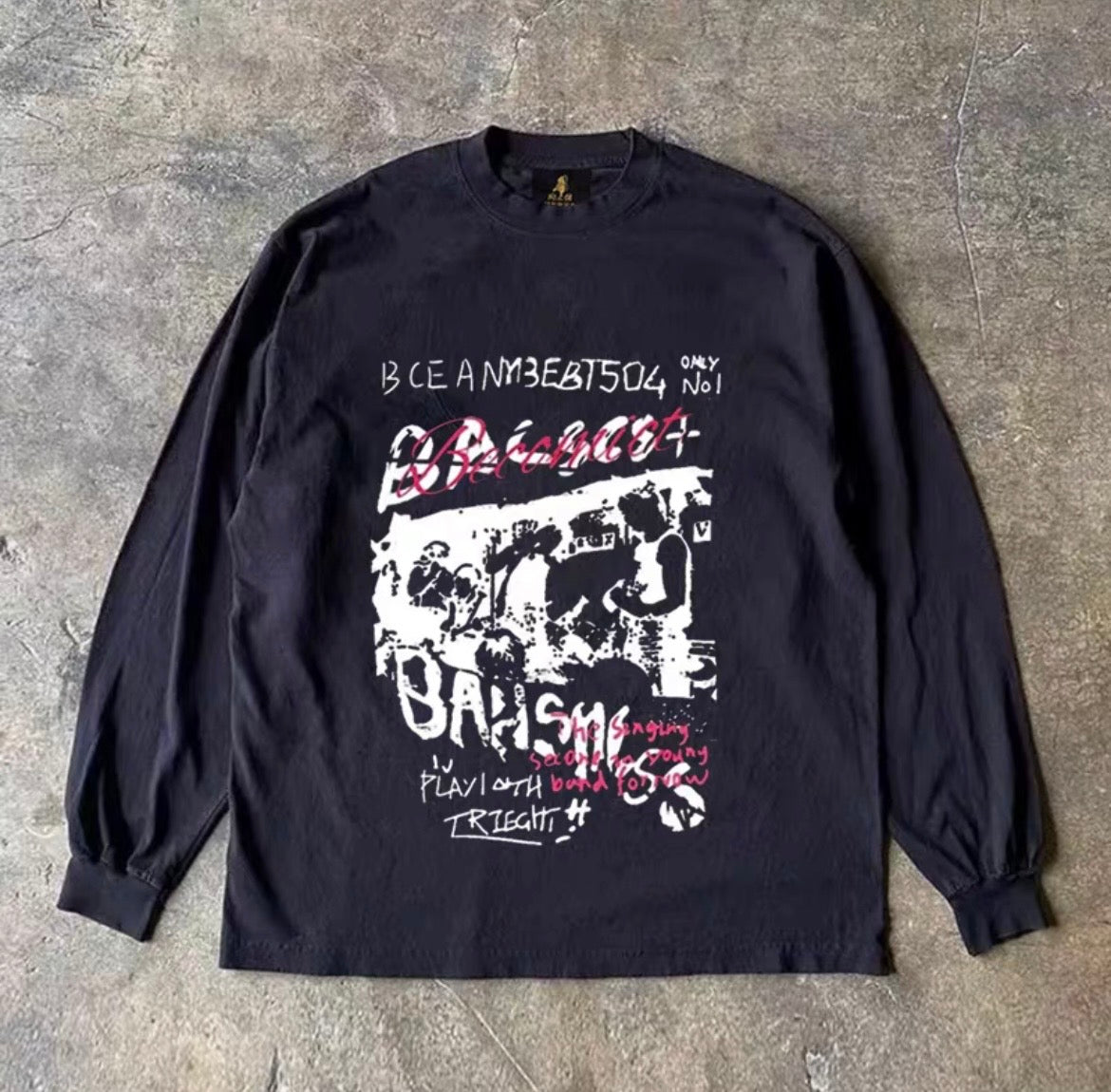 Band Photo Graffiti Print Long Sleeve T-Shirt