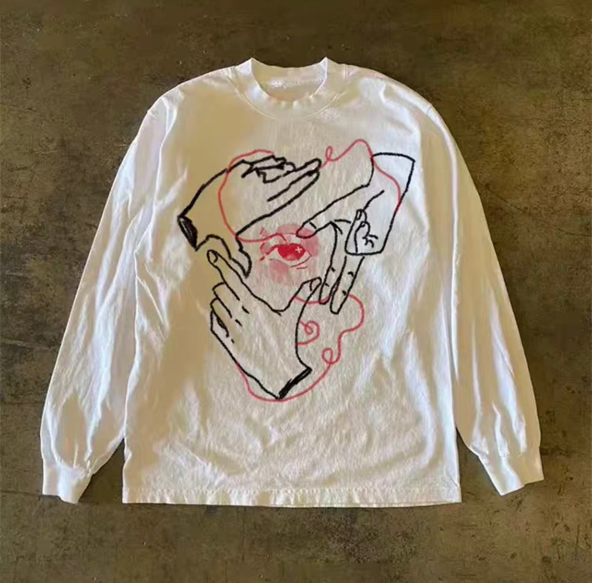 Hand Art Line Graphic Long Sleeve T-Shirt