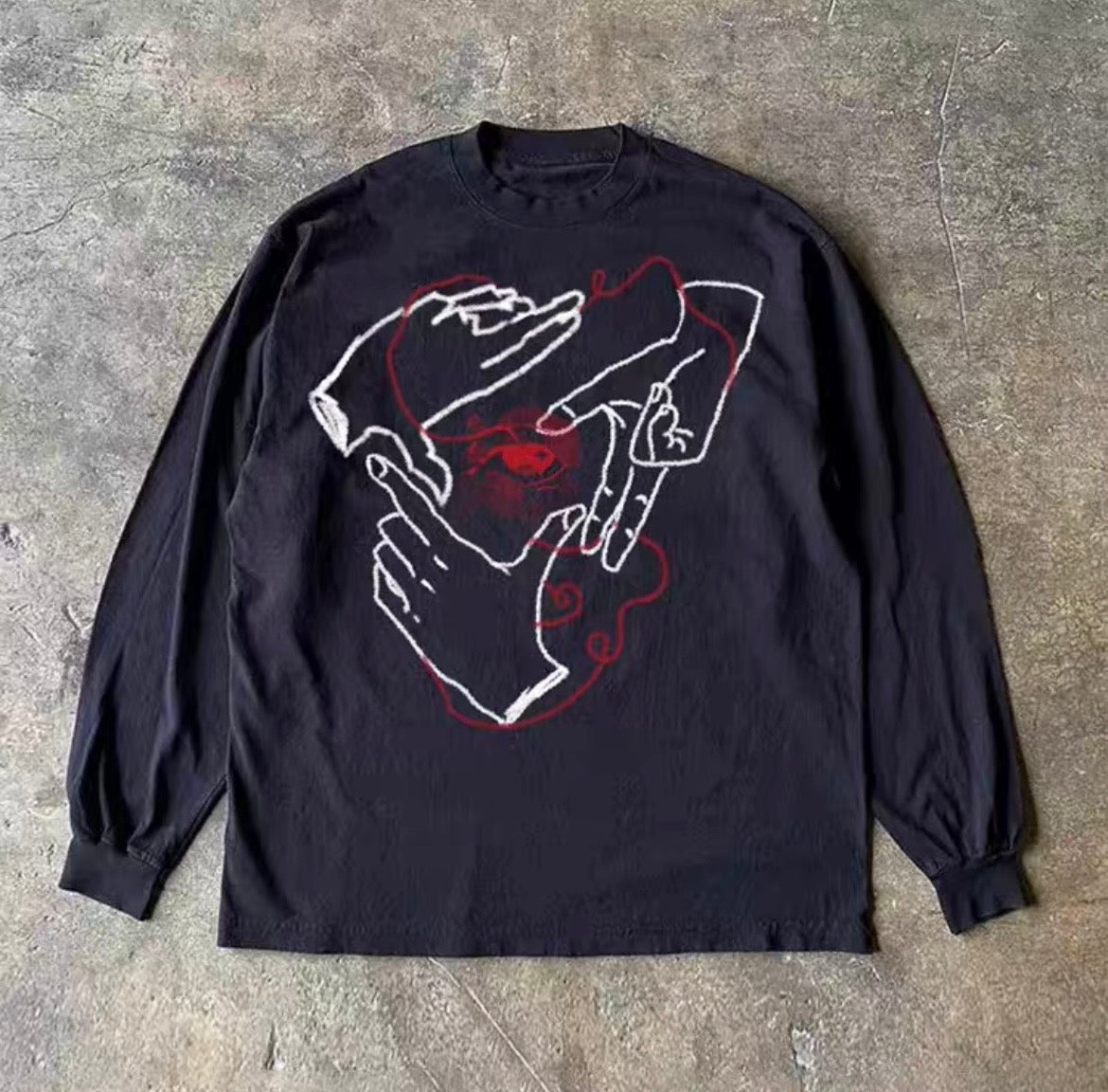 Hand Art Line Graphic Long Sleeve T-Shirt