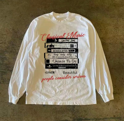 Cassette Graphic Retro Loose Long Sleeve T-Shirt