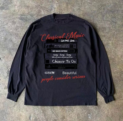 Cassette Graphic Retro Loose Long Sleeve T-Shirt