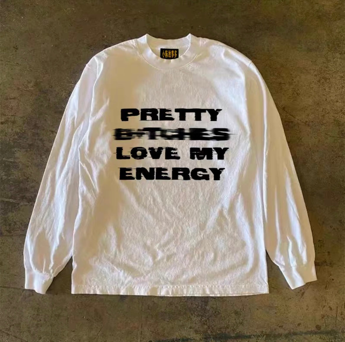 Glitch Letter Logo Print Loose Long Sleeve T-Shirt