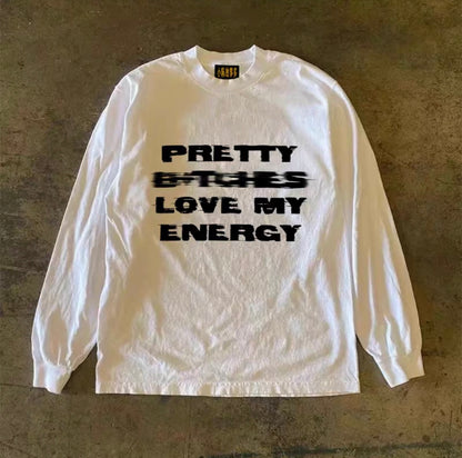 Glitch Letter Logo Print Loose Long Sleeve T-Shirt