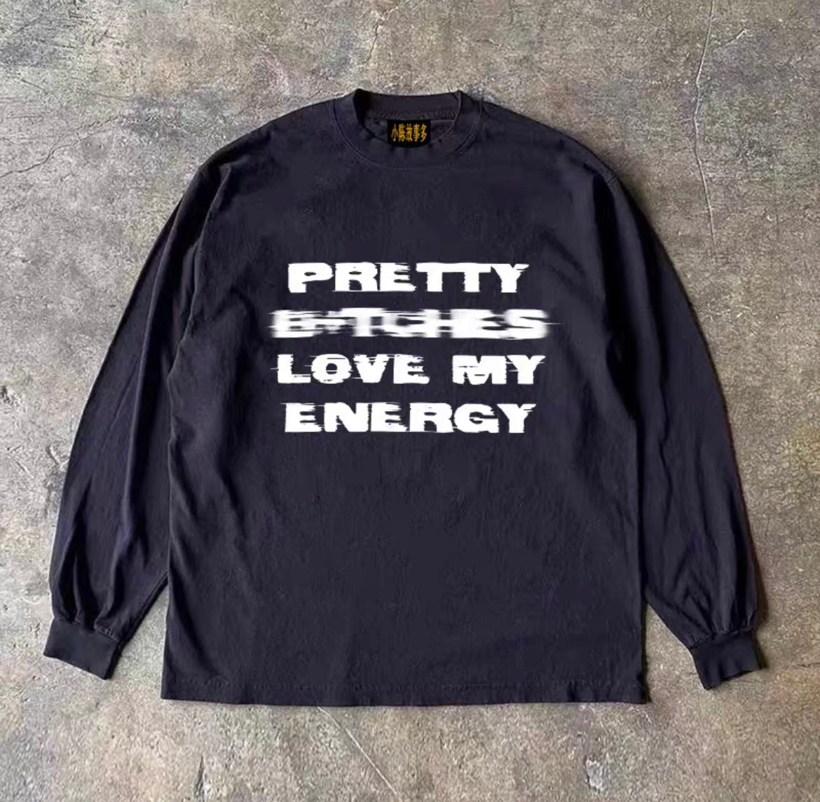 Glitch Letter Logo Print Loose Long Sleeve T-Shirt