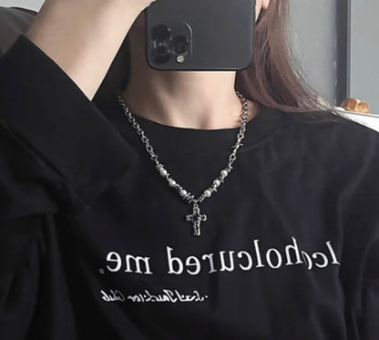 Cross Grunge Beads Necklace