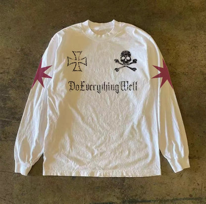Skull Iron Cross Numbering Long Sleeve T-Shirt
