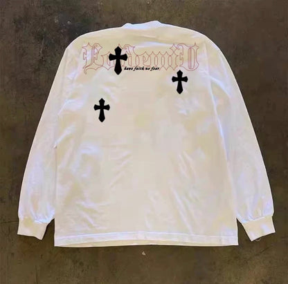 Cross Old English Lettering Long Sleeve T-Shirt