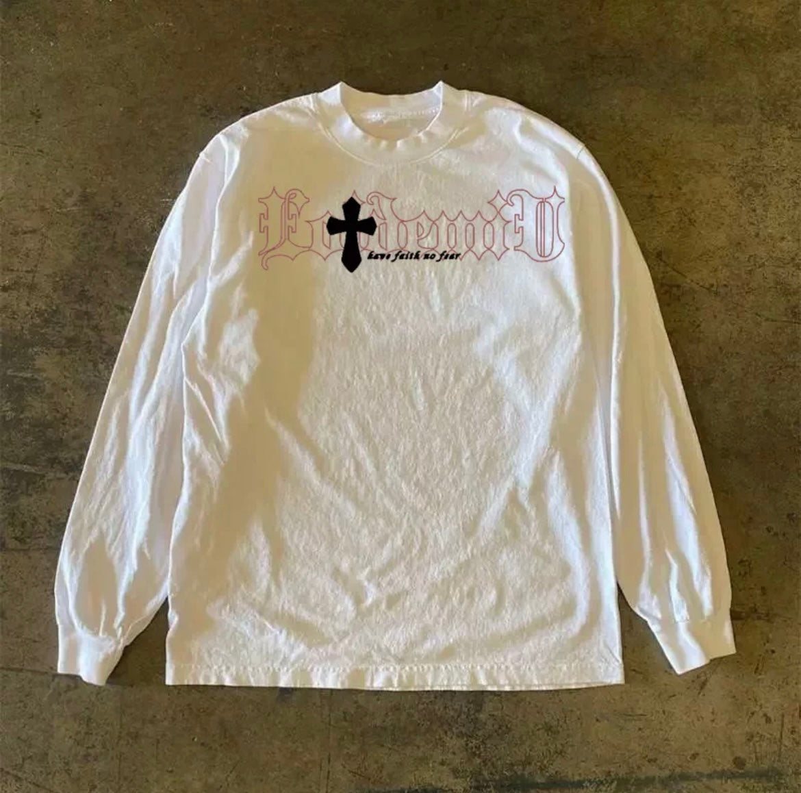 Cross Old English Lettering Long Sleeve T-Shirt
