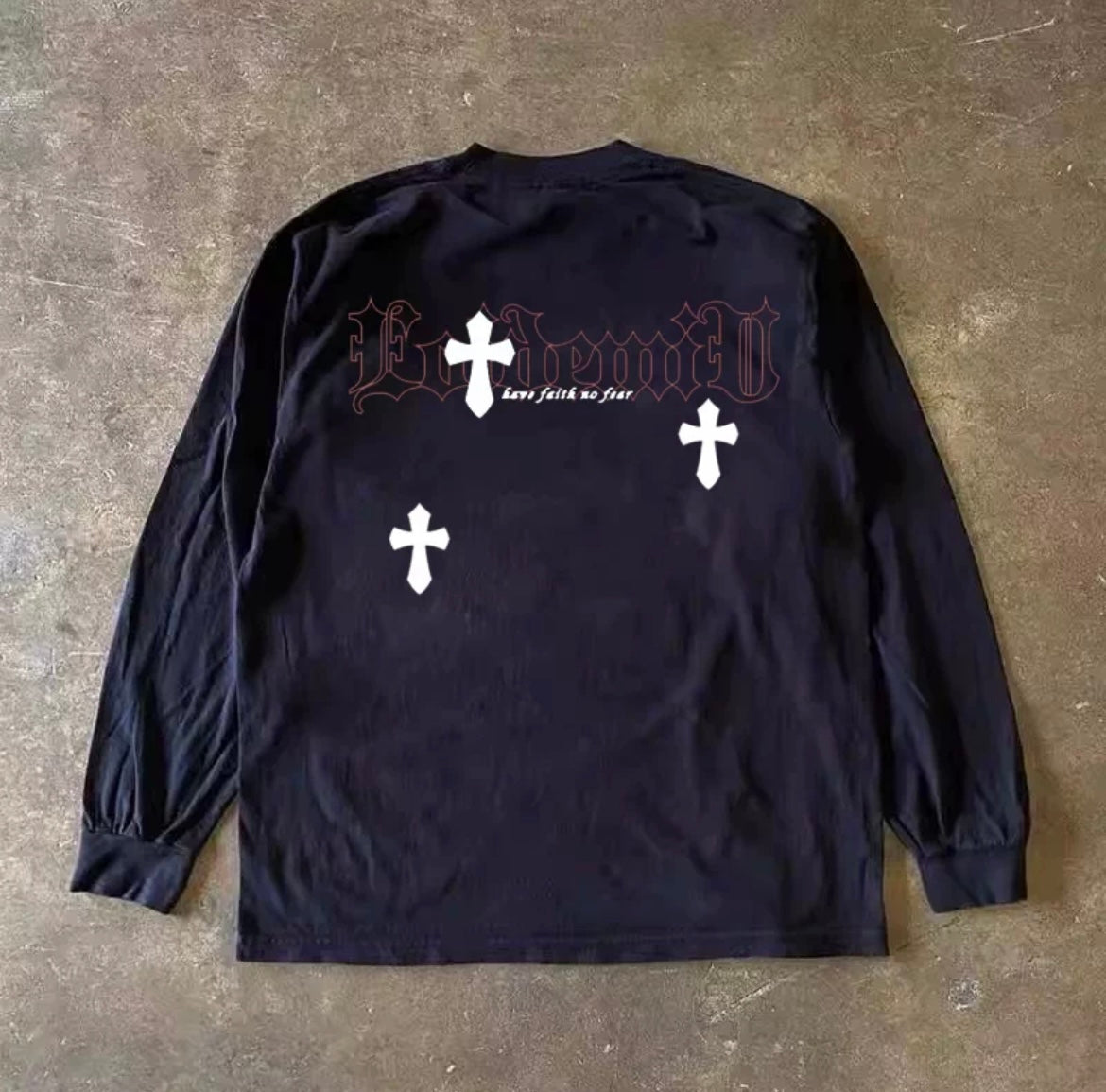 Cross Old English Lettering Long Sleeve T-Shirt