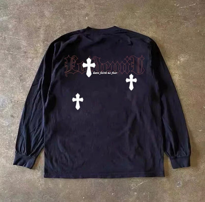 Cross Old English Lettering Long Sleeve T-Shirt