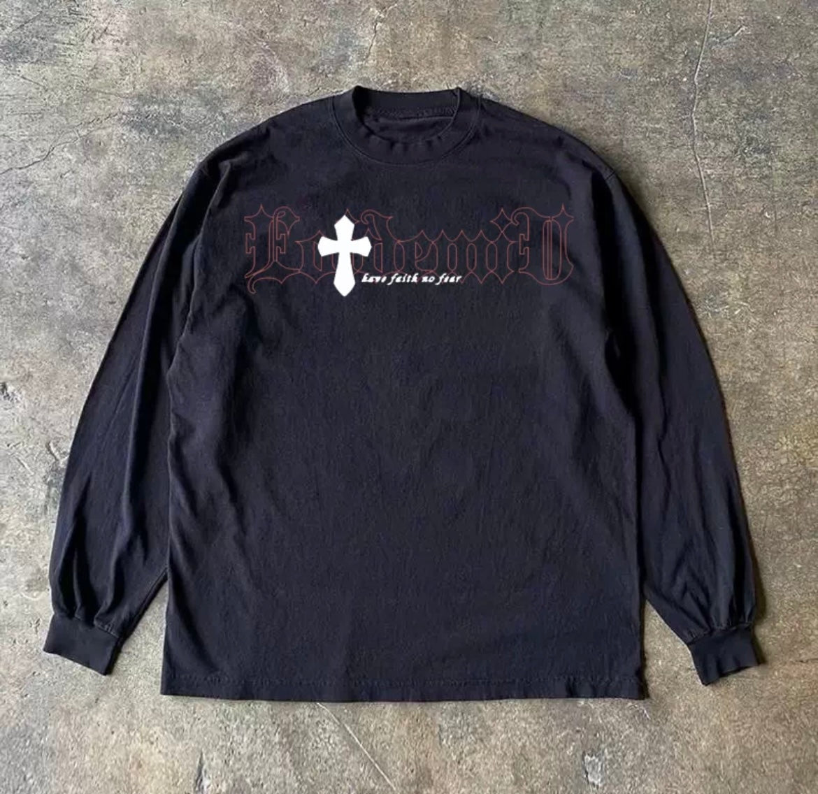 Cross Old English Lettering Long Sleeve T-Shirt