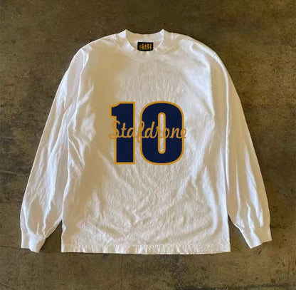 College Number 10 Bicolor Lettering Long Sleeve T-Shirt