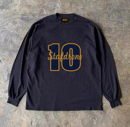 College Number 10 Bicolor Lettering Long Sleeve T-Shirt