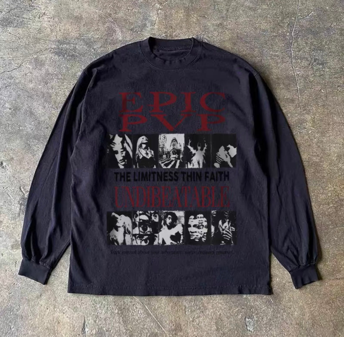 Grunge Photo Graphic Bold Lettering Long Sleeve T-Shirt