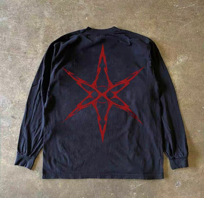 Tribal Star Lettering Graphic Long Sleeve T-Shirt