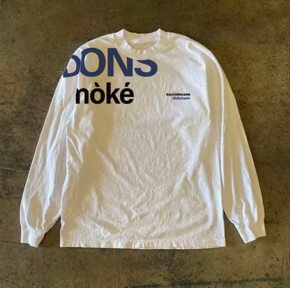 Asymmetric Shoulder Lettering Long Sleeve T-Shirt