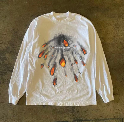 Meteor Fire Print Long Sleeve T-Shirt