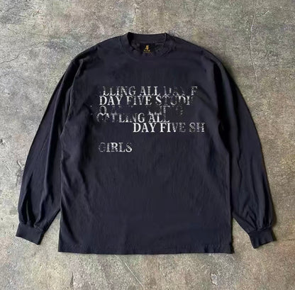Distressed Typography Long Sleeve T-Shirt