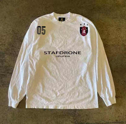 Emblem Numbering Game Shirt-Like Long Sleeve T-Shirt