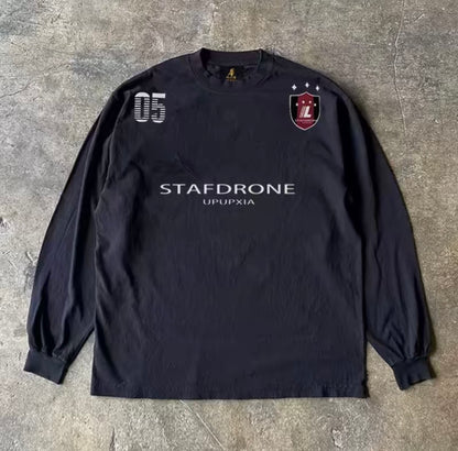 Emblem Numbering Game Shirt-Like Long Sleeve T-Shirt