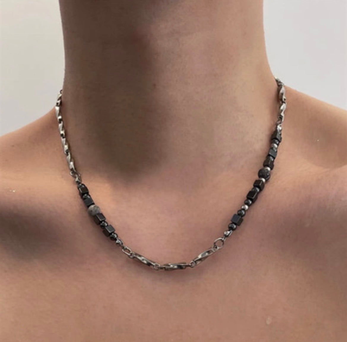 Marble Beads Plate Asymmetric Necklace