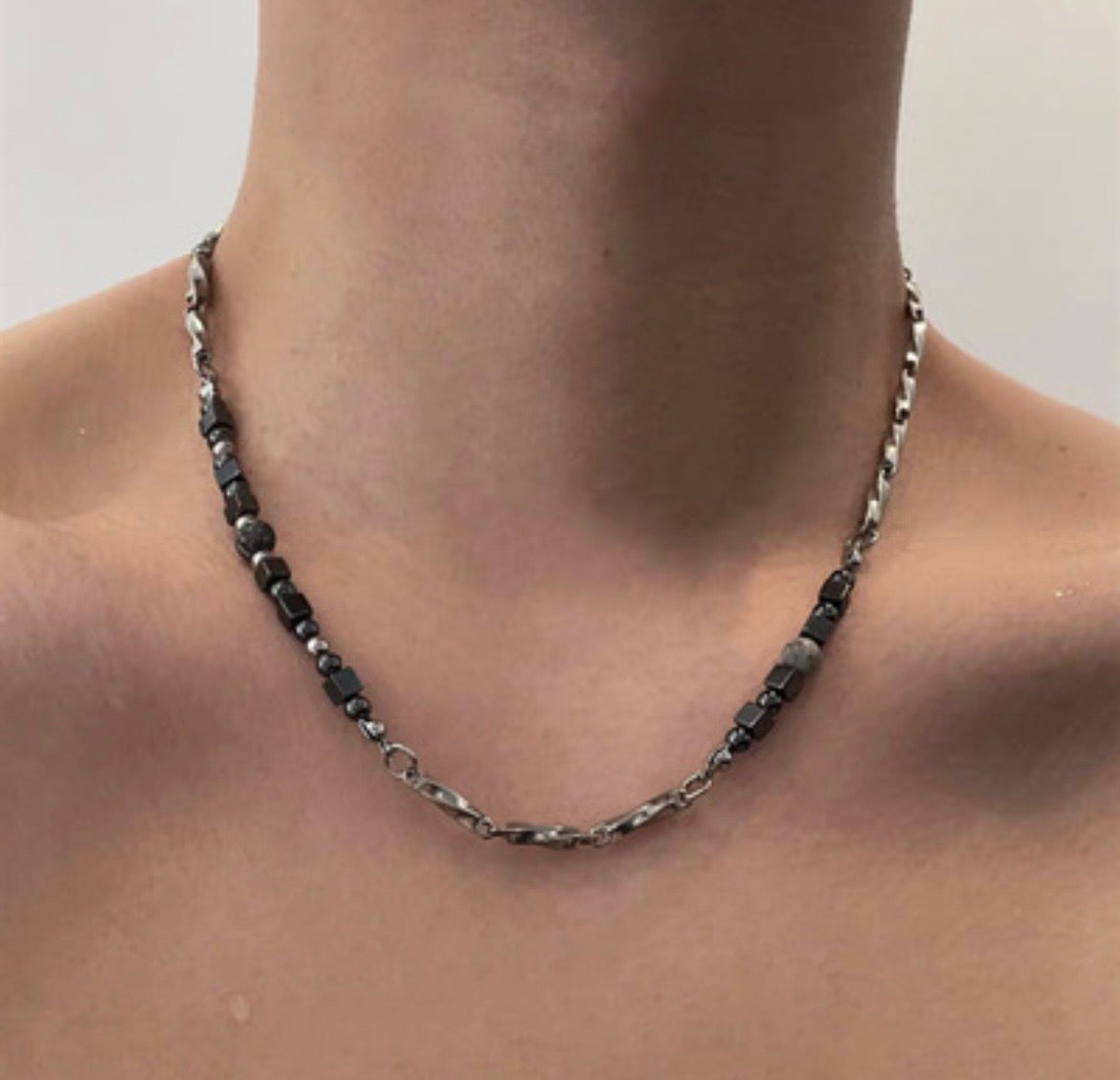 Marble Beads Plate Asymmetric Necklace