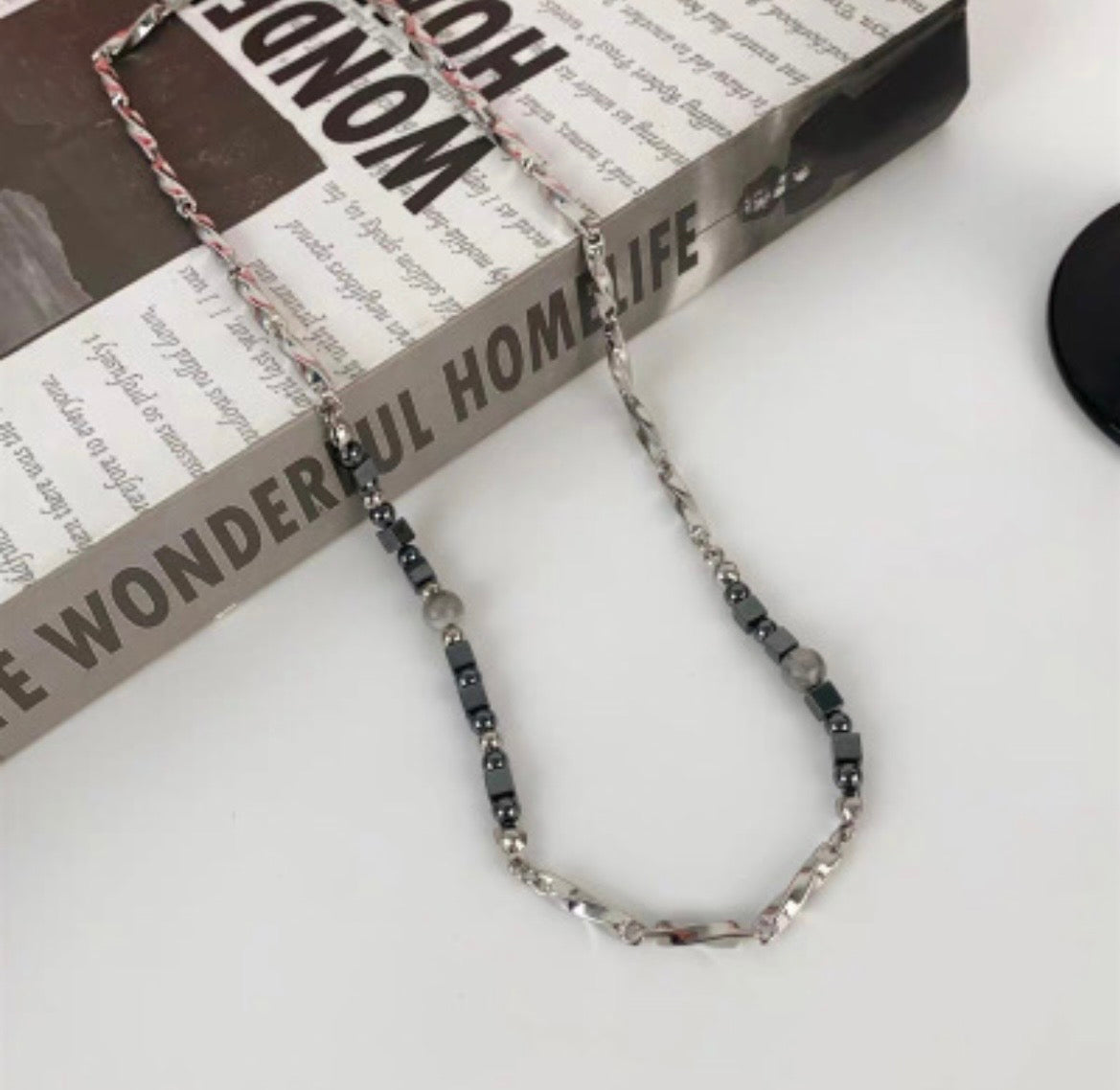 Marble Beads Plate Asymmetric Necklace