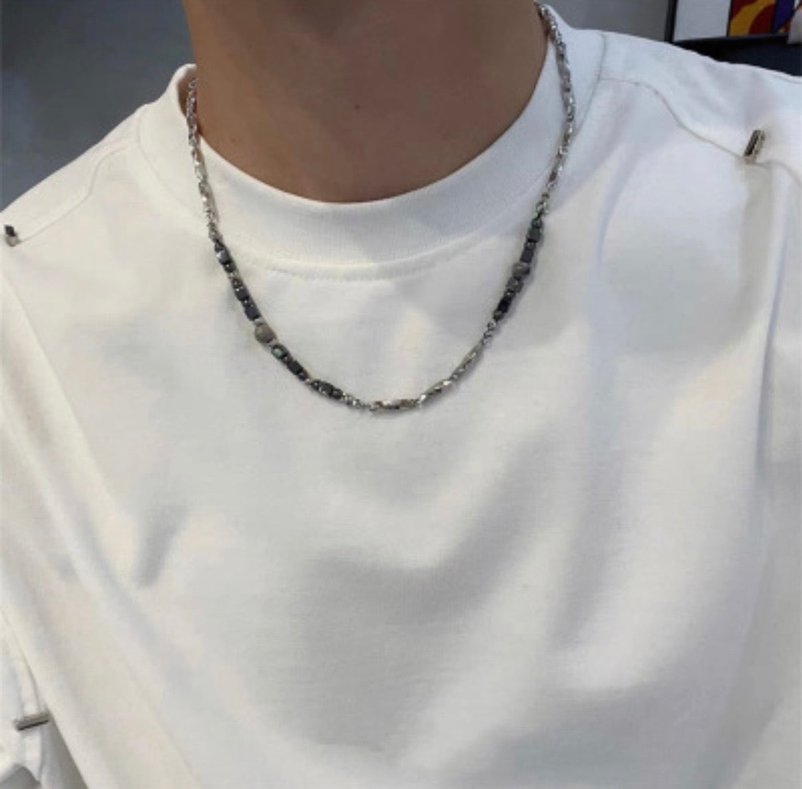 Marble Beads Plate Asymmetric Necklace
