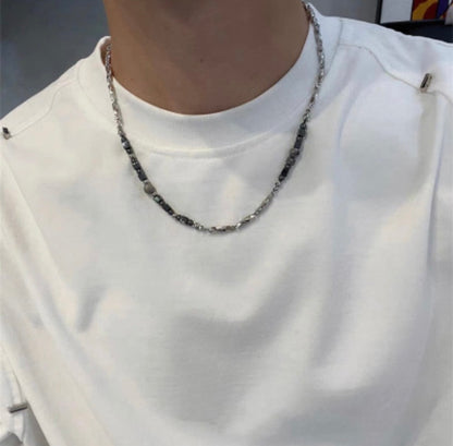 Marble Beads Plate Asymmetric Necklace