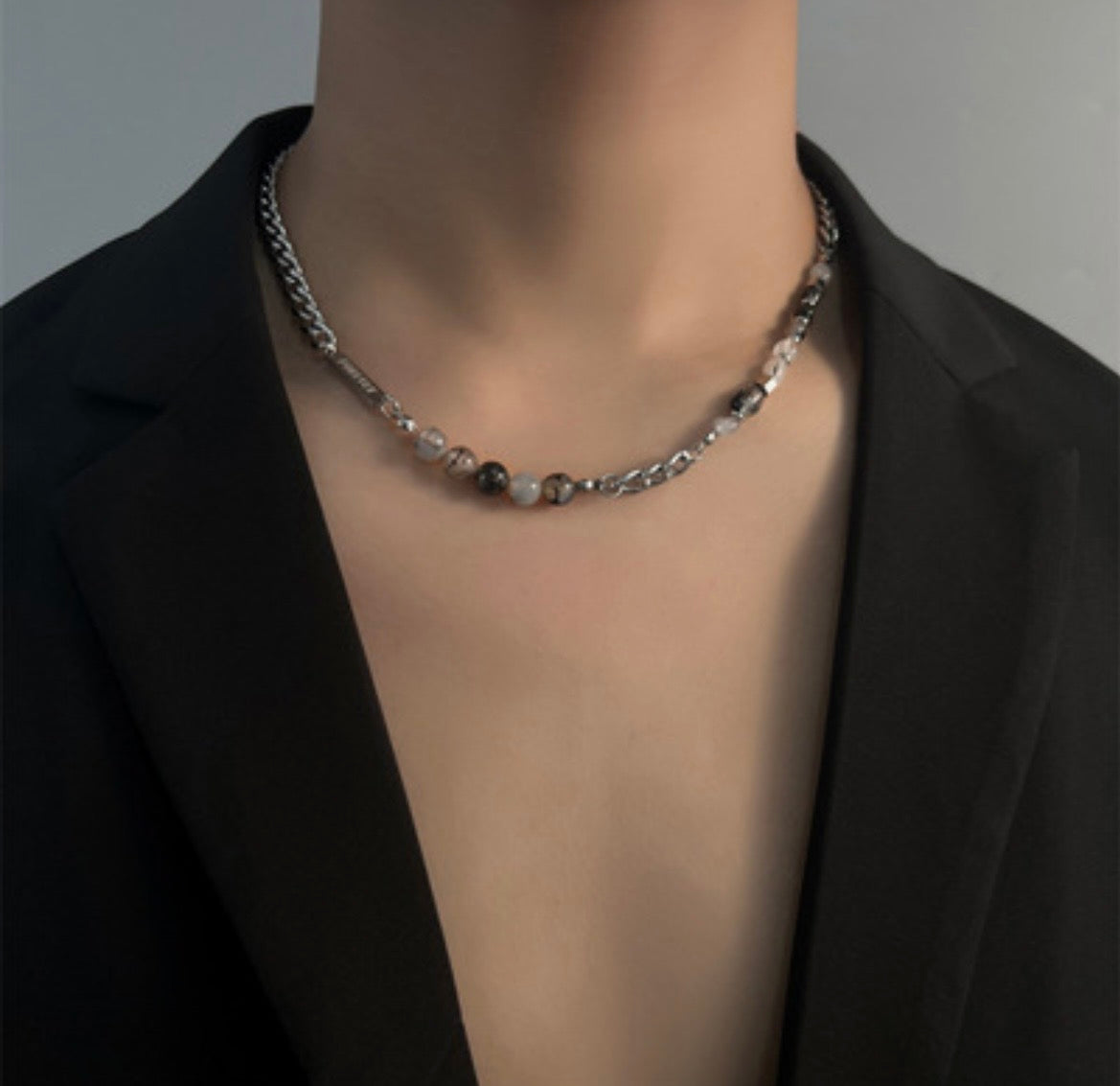 Marble Beads Plate Asymmetric Necklace