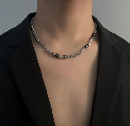 Marble Beads Plate Asymmetric Necklace
