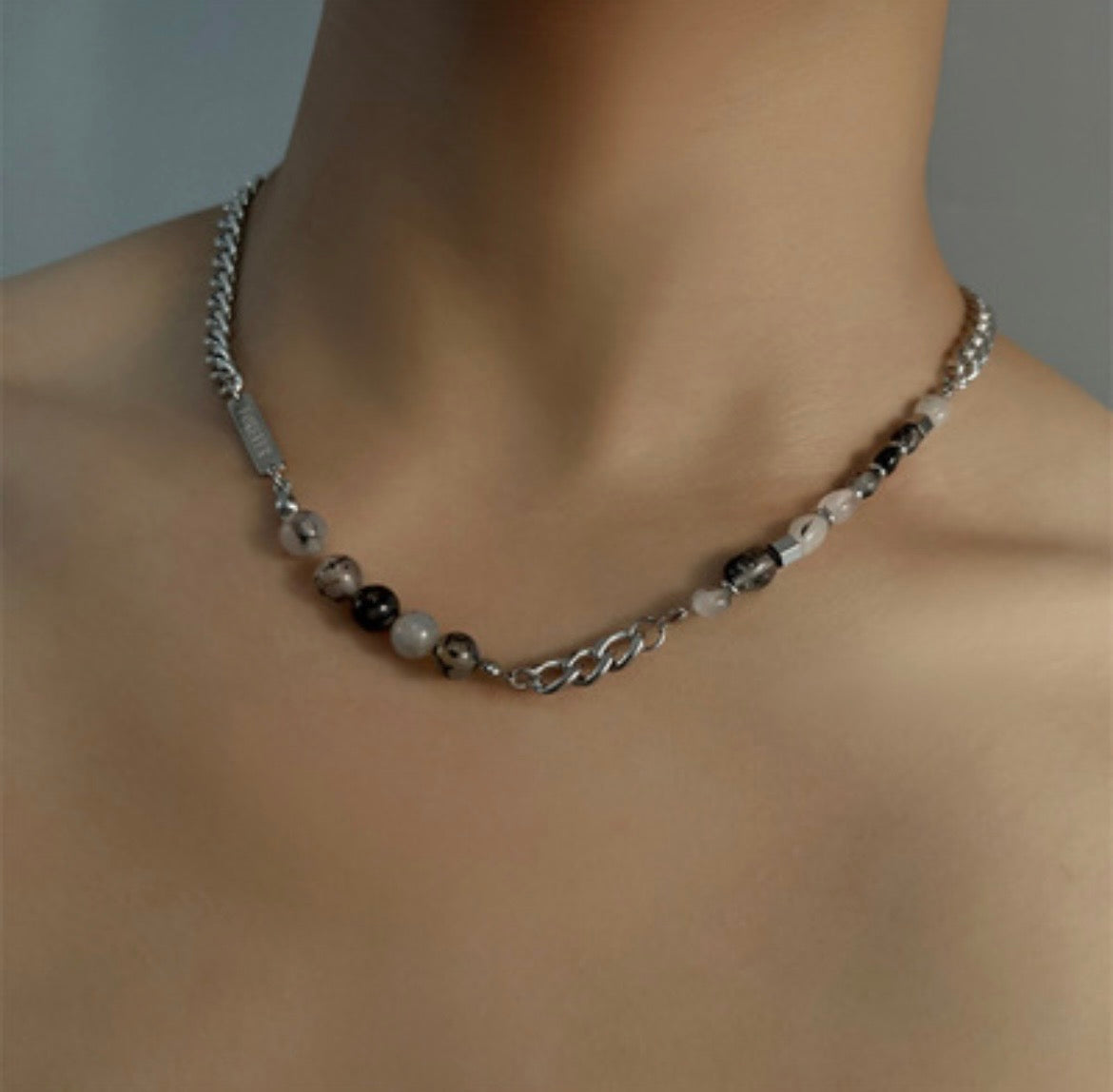 Marble Beads Plate Asymmetric Necklace