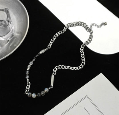 Marble Beads Plate Asymmetric Necklace