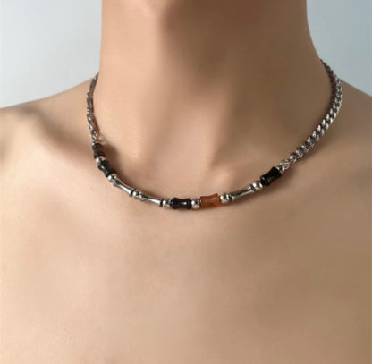 Bamboo Motif Mixed Beads Necklace