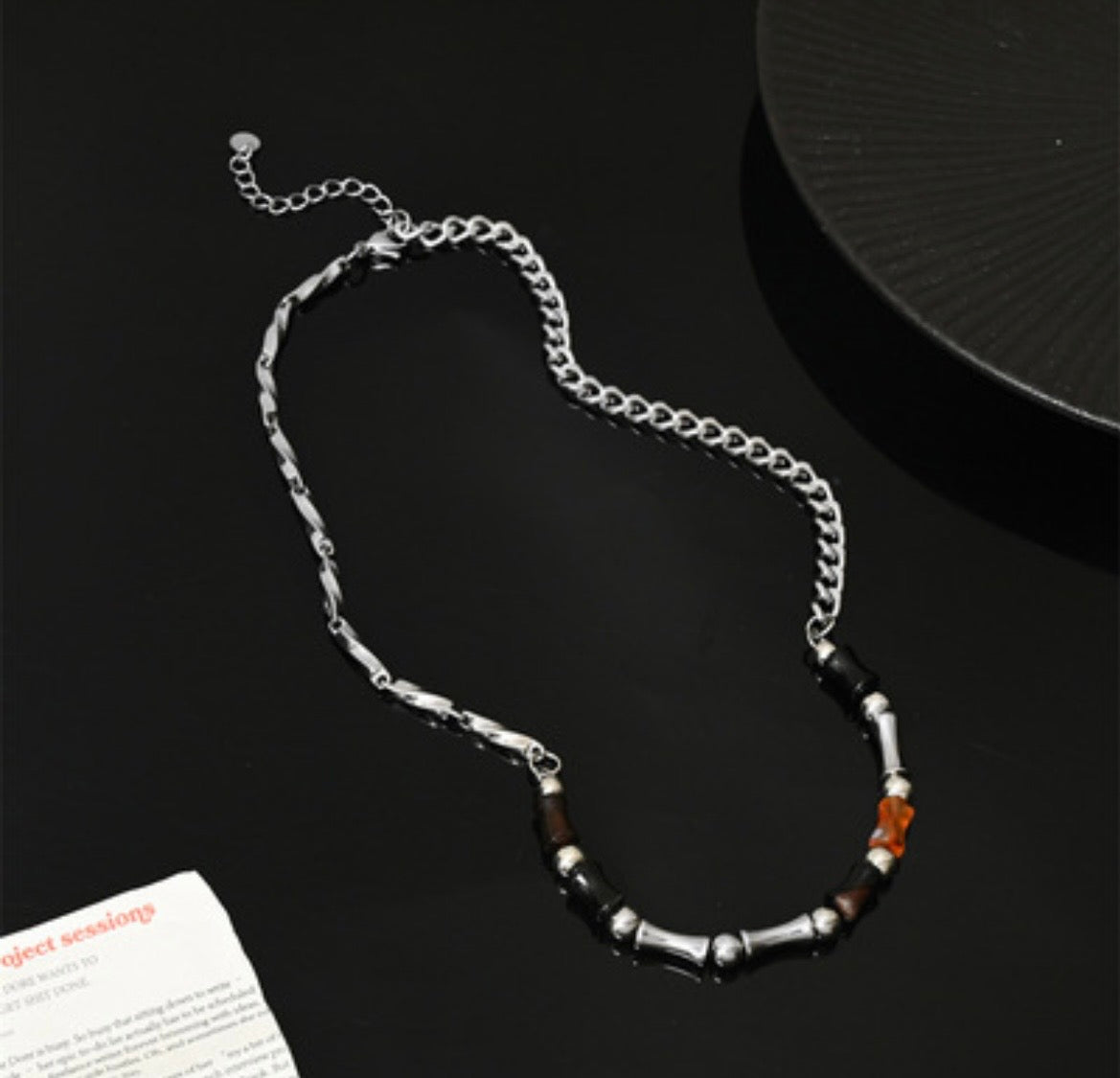 Bamboo Motif Mixed Beads Necklace
