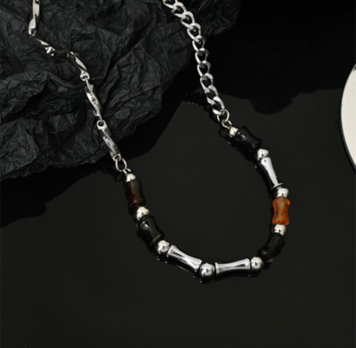 Bamboo Motif Mixed Beads Necklace