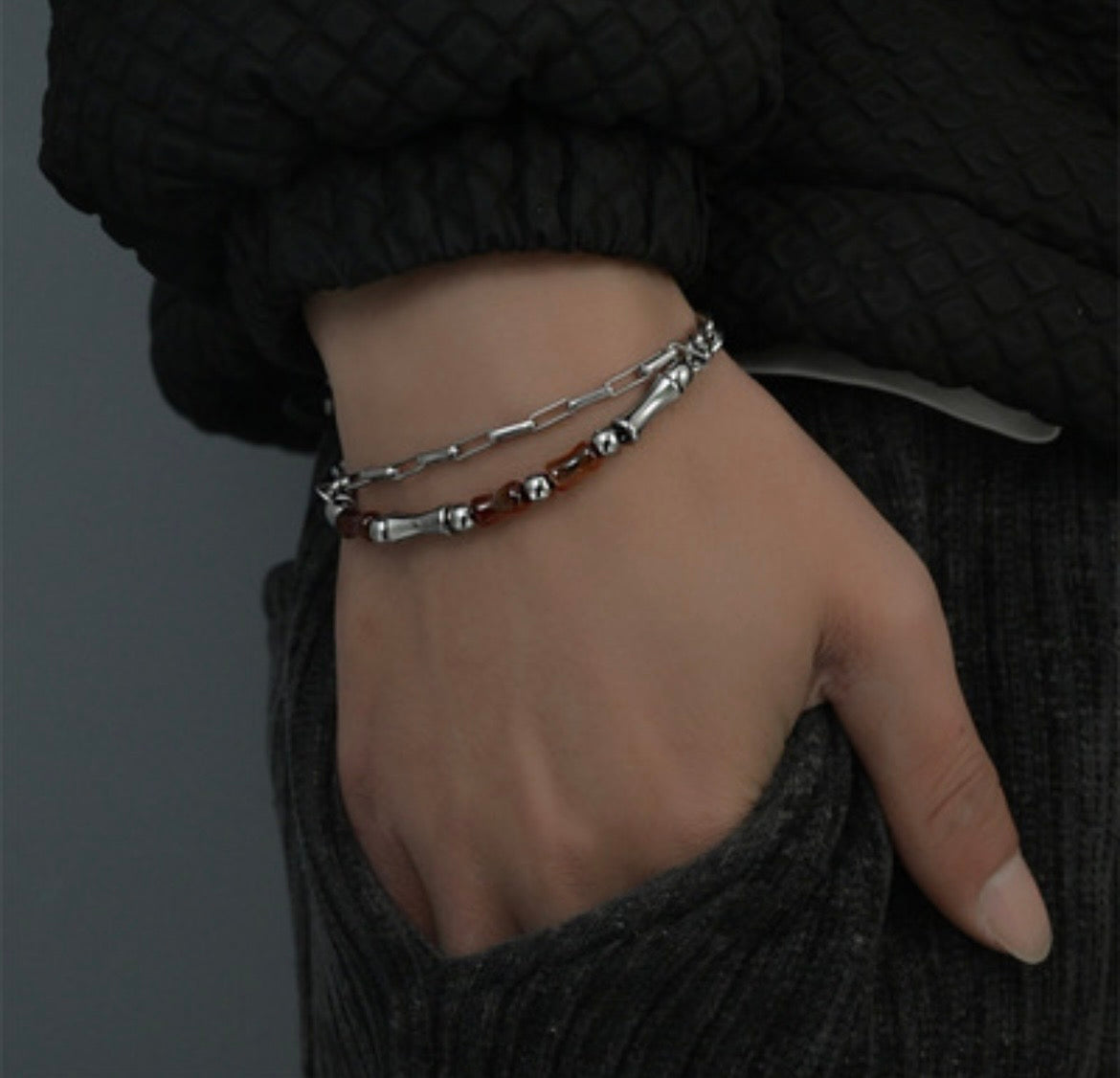 Amber Parts Layered Chain Bracelet