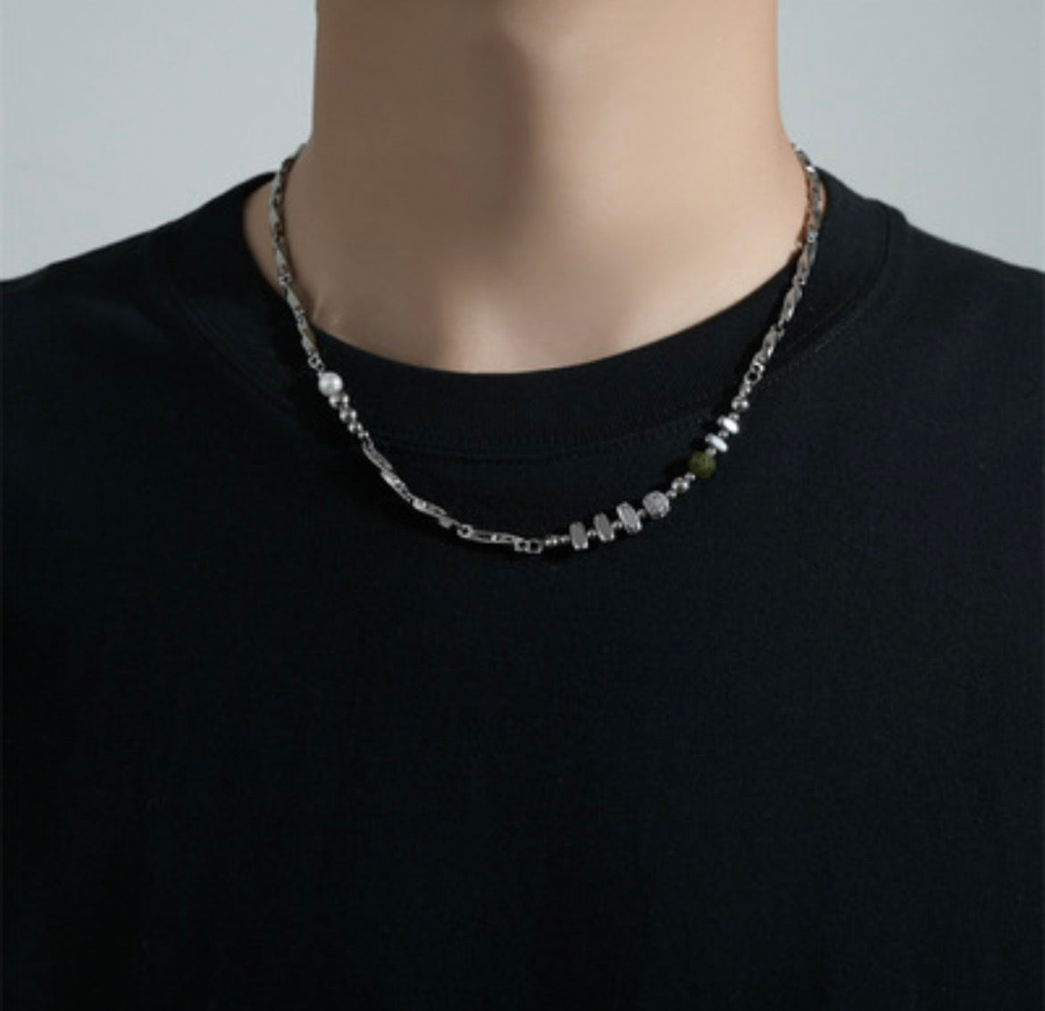 Mixed Beads Asymmetric Chain Necklace
