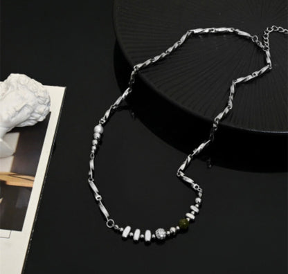 Mixed Beads Asymmetric Chain Necklace