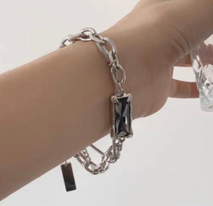Square Stone Layered Chain Bracelet