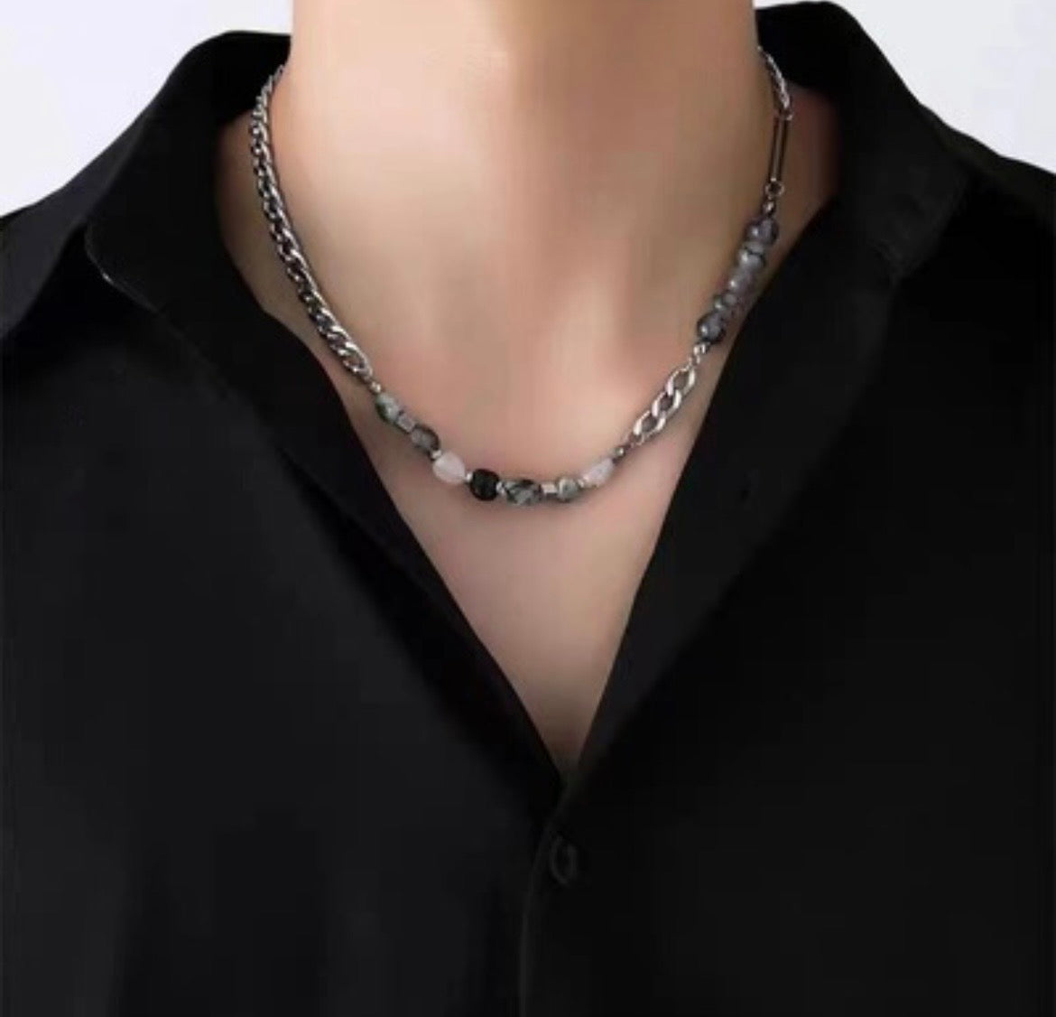 Marble Stone Curb Chain Necklace