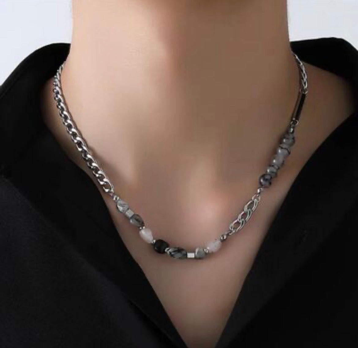Marble Stone Curb Chain Necklace